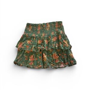 aerie Floral Smocked Ruffle Mini Skirt – Green with Pink/Orange Flowers, Size M